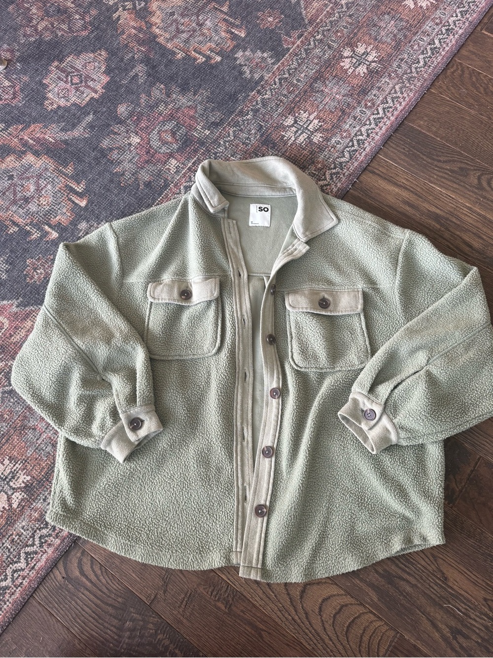 Sage Green Sherpa Button-Up Jacket